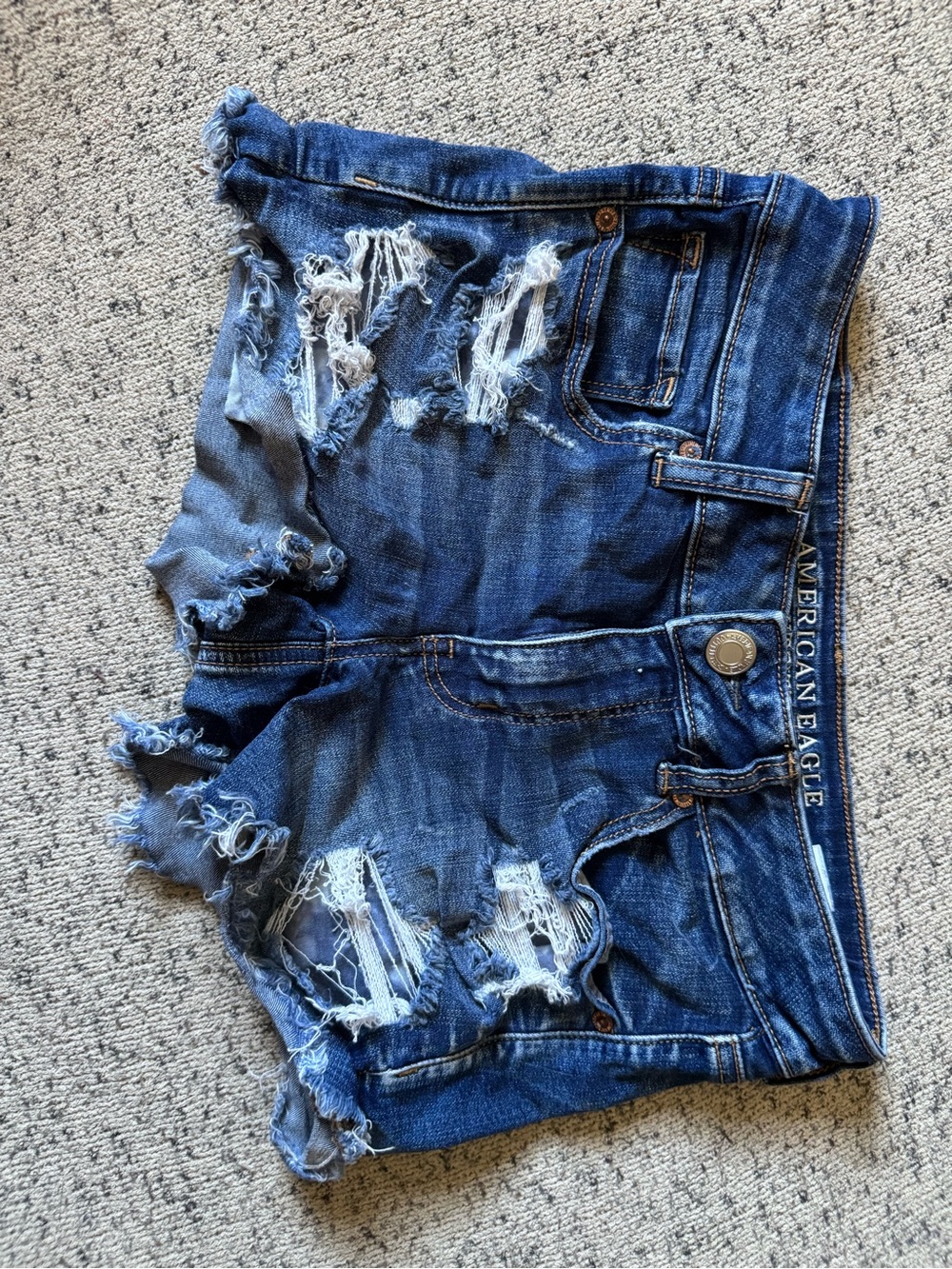 American Eagle Outfitters Distressed Dark Blue Ripped Denim Shorts